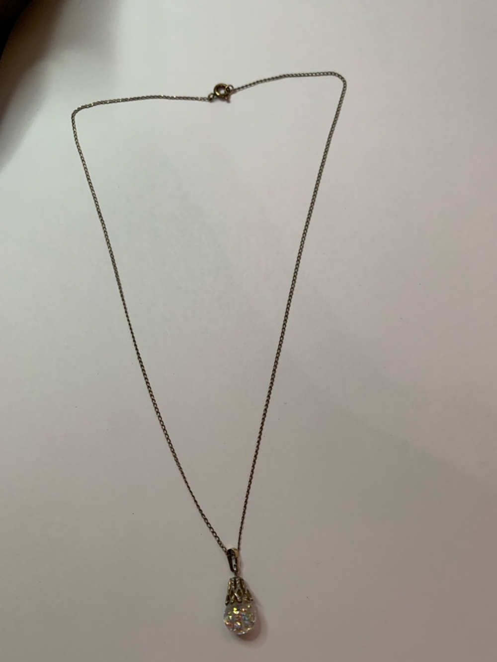 Gold-Tone Teardrop Necklace with Iridescent Crystal Pendant - Women Jewelry - Picture 2 of 4